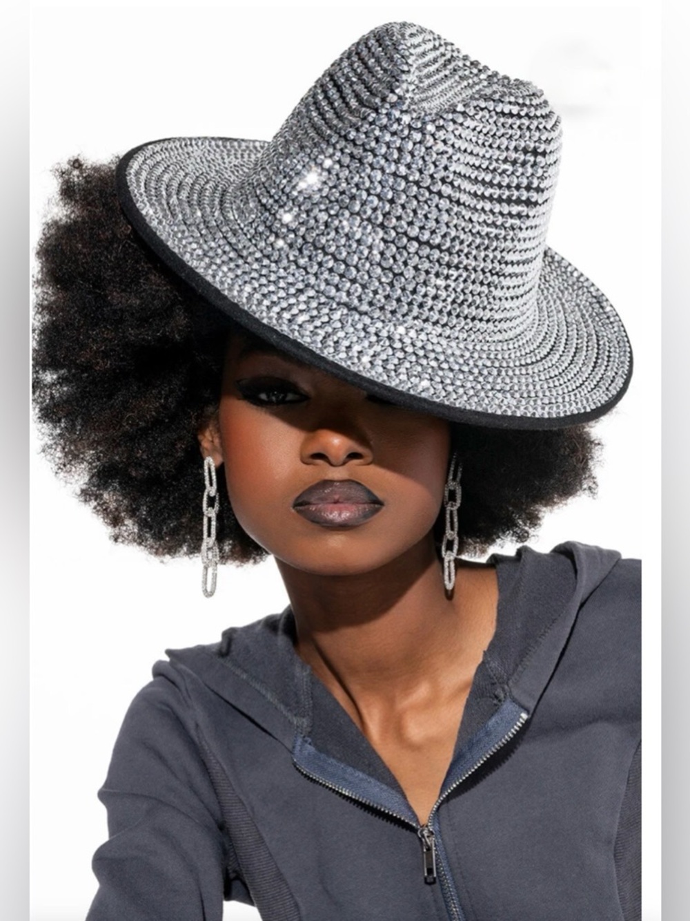 AKIRA Cute Silver & Black Rhinestone Fedora Cowboy Hat Cap Michael Jackson New 🤩